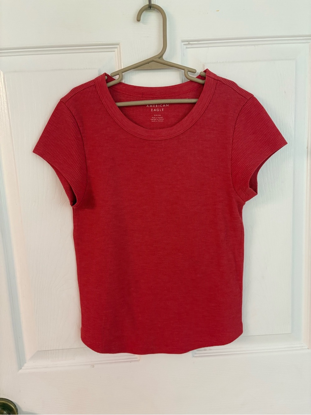 American Eagle Outfitters Red Ribbed Short Sleeve Tee